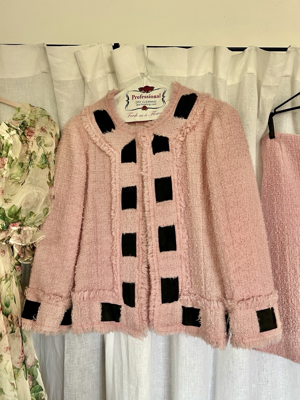 Vintage Moschino Pink & Black Bouclé Suit Size 10 Great Condition Worn Only Once