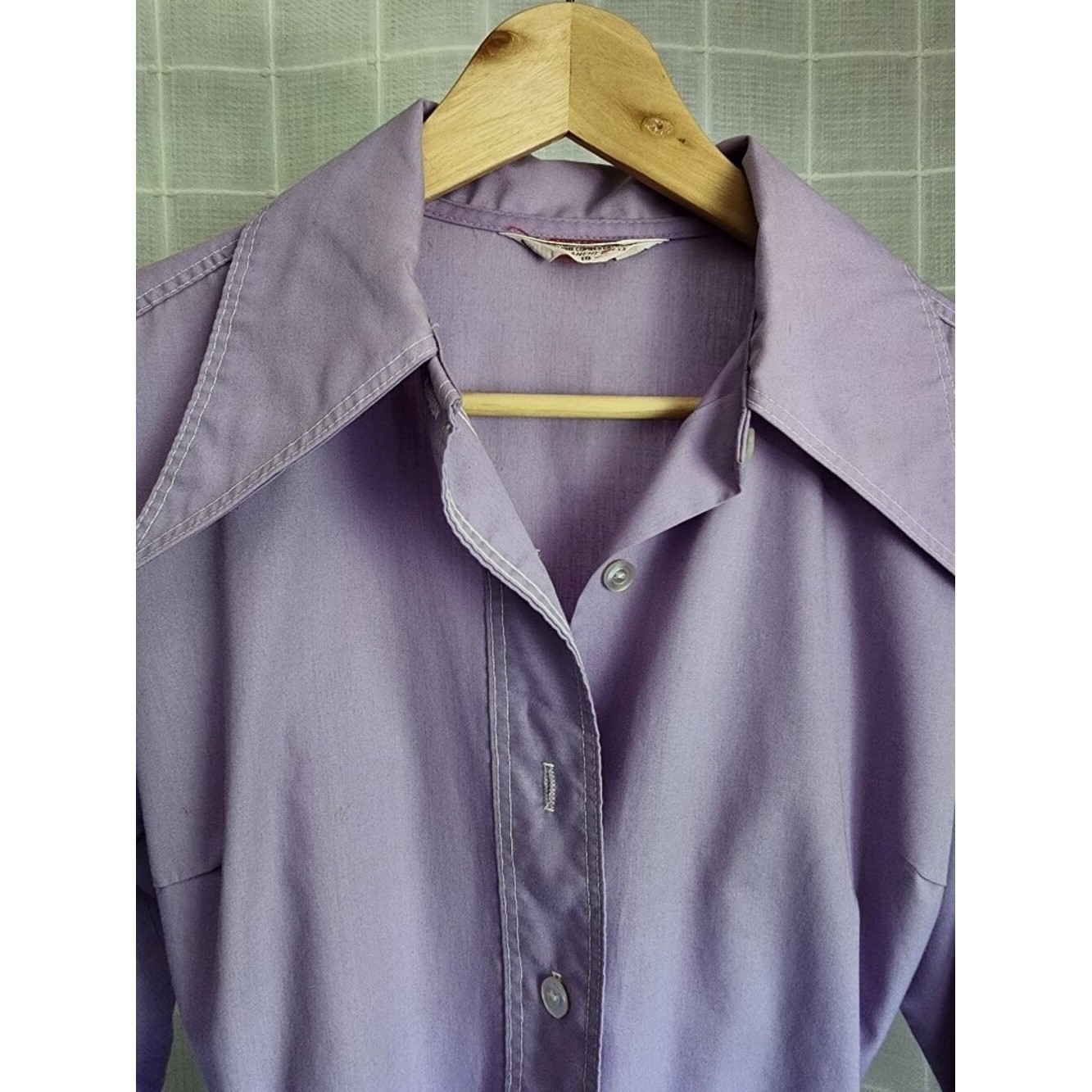 Vintage Lavender Shirt Dress with Belt | 70s Mod Button Front Mini Dress | Long