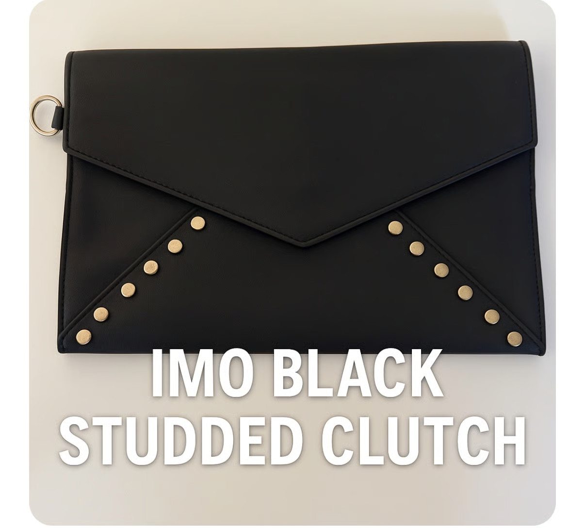 Imoshion IM Black Studded Envelope Clutch | Vegan Leather Gold Accent Bag