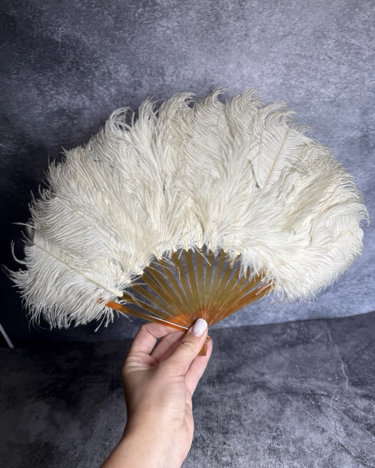 Vintage Ostrich Feather Fan Burnt Orange Faux Tortoiseshell Art Deco Flapper