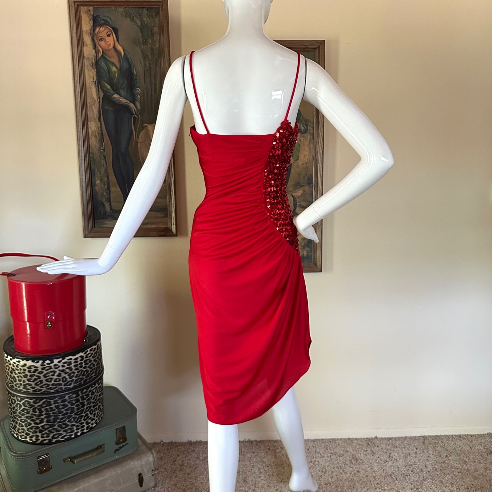 Vintage 70s New Leaf by Samir Slinky Disco Dress Sequined Draped Red Jersey S