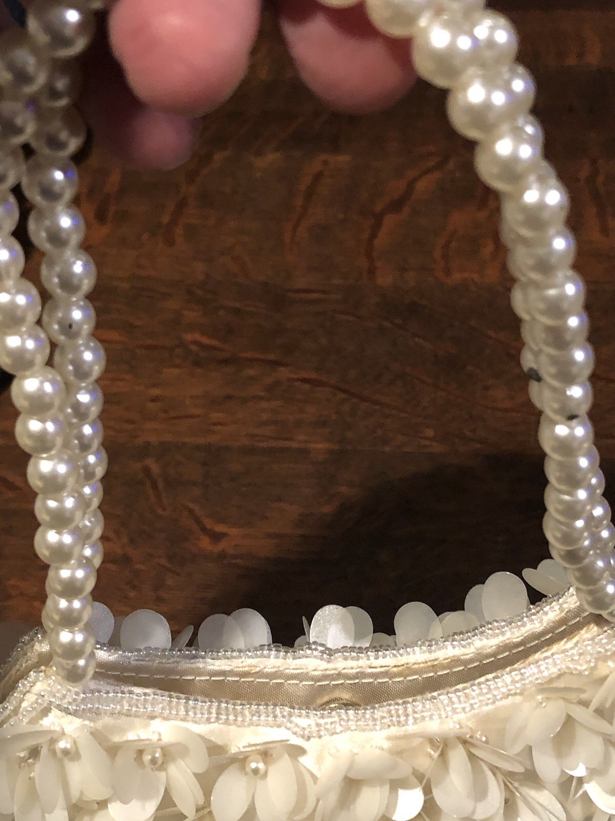 La Regal Beaded Handbag Faux Pearl Handles Satin Interior Sunday Church Easter