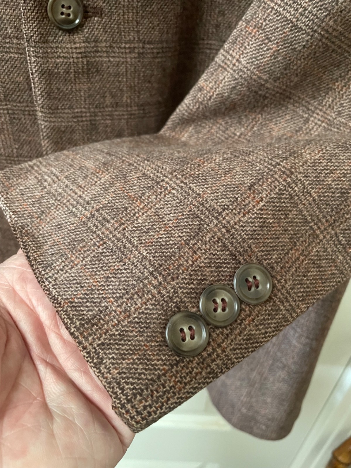 Vintage 1940s California Clothes Wool Glen Plaid Sport Coat Jacket 42R Brown Pat