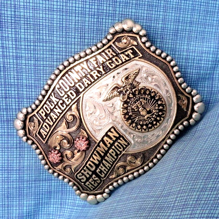 FFA Advanced Dairy Goat Showman Res Champion Belt Buckle Polk County Fair.MCS014