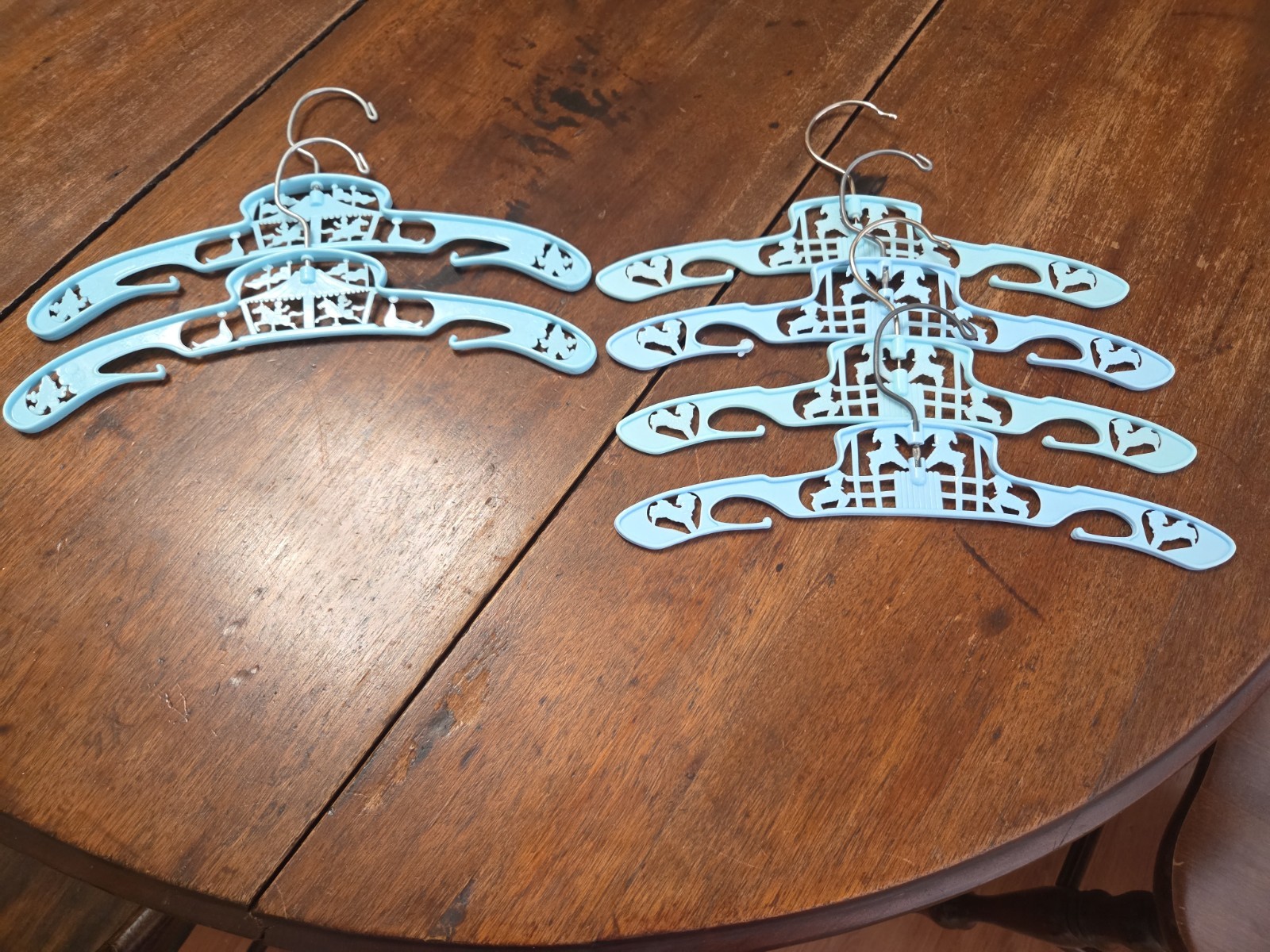Vtg Set 6 Baby /Child Clothes Hangers 4 Lambs 2 Circus Carousel Blue