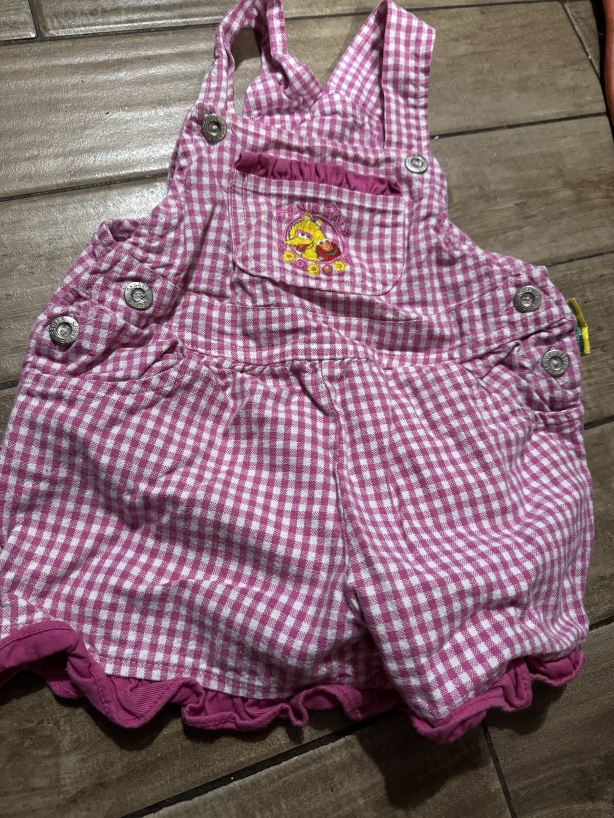 90s SESAME STREET VINTAGE BIG BIRD ELMO GINGHAM 18 MONTH BUBBLE ROMPER OVERALL