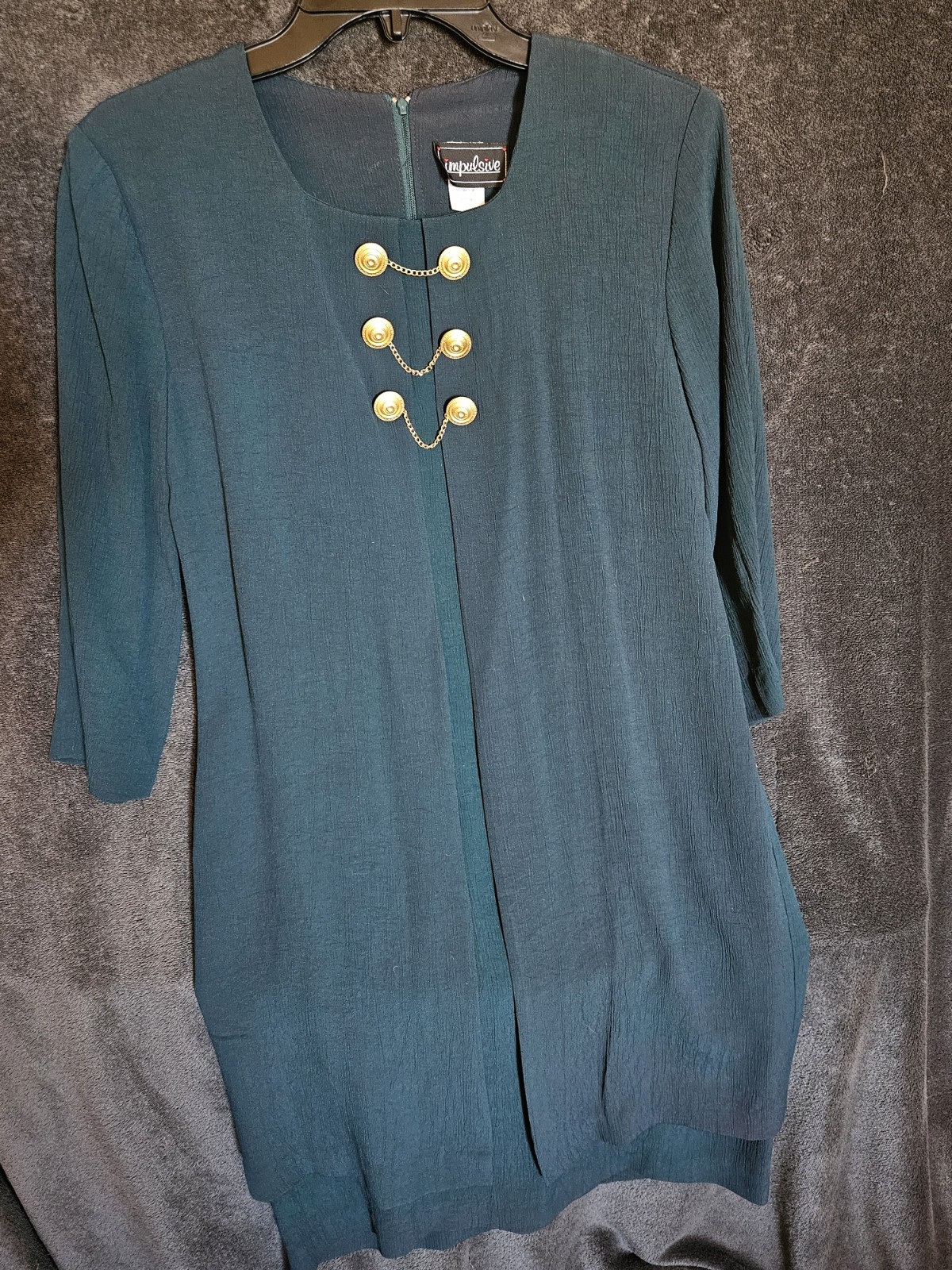 Vintage 90-80’s Impulsive Women 6P Dress Acetate Rayon 3/4 Sleeve Green USA Made