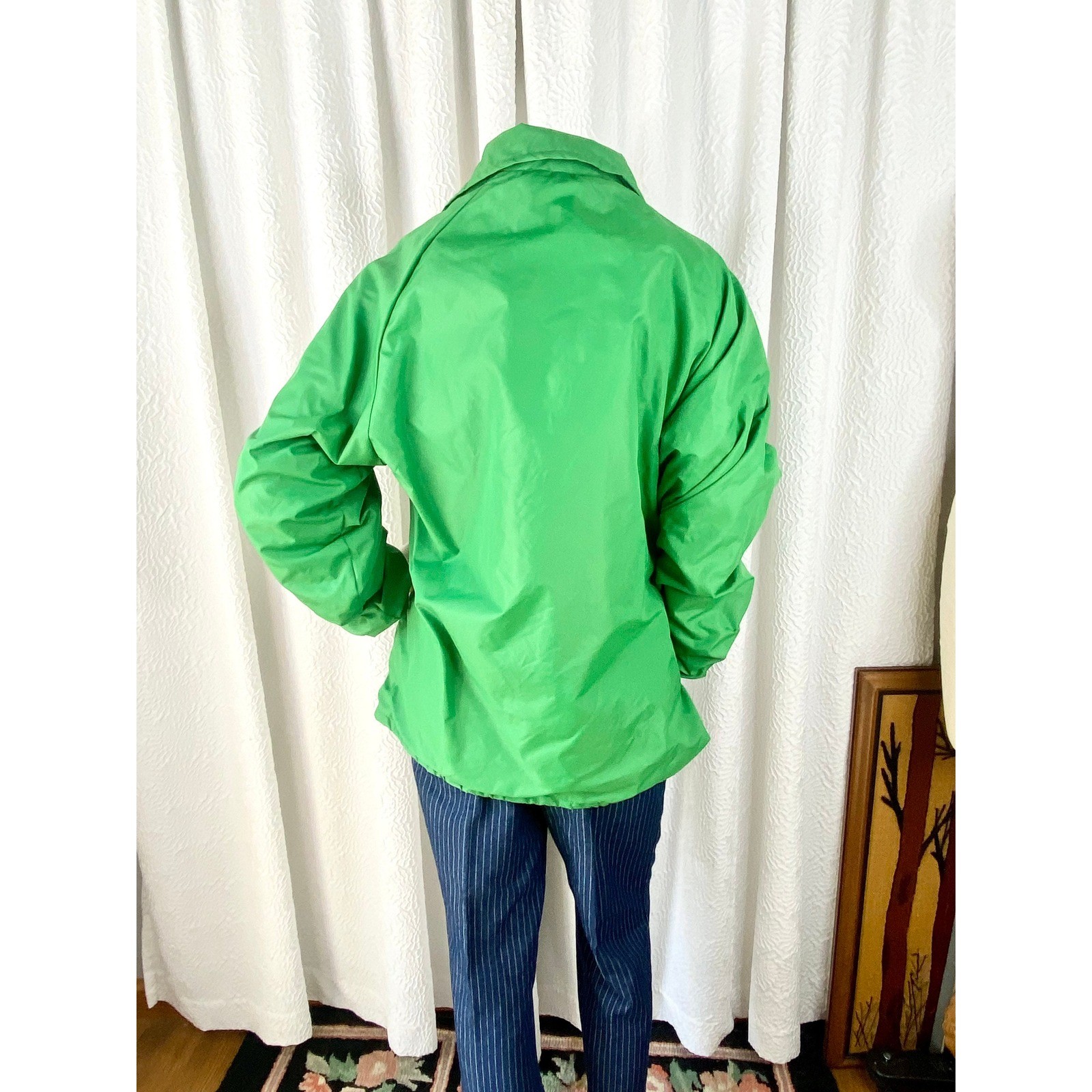 Vintage Emerald Green Coach Jacket, Dagger Collars, Athletic Jacket, Size Medium