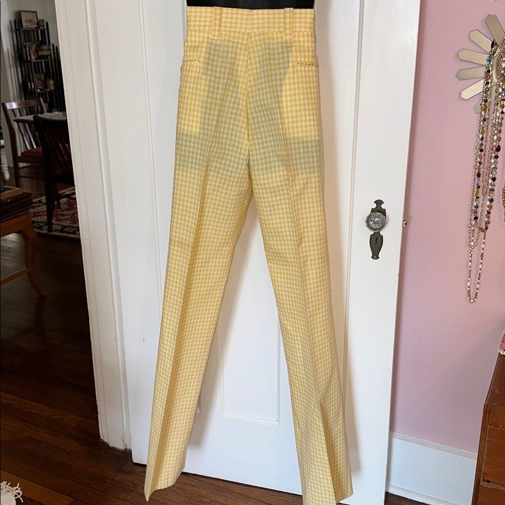 NWT Vintage 70s Izod Yellow & White Checked Polyester/Cotton Pants