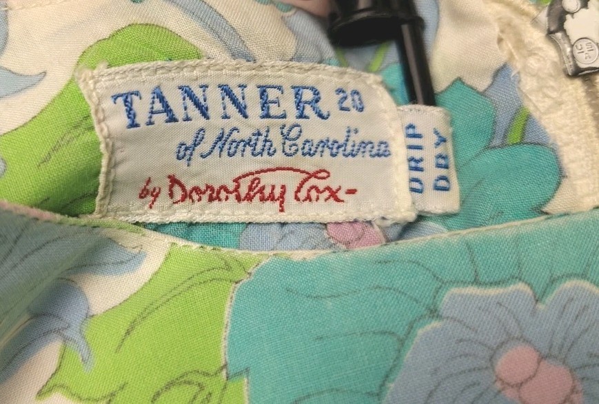 Tanner Of North Carolina Dress Dorothy Cox Cotton Shift Sz 16 Blue Green 1960s