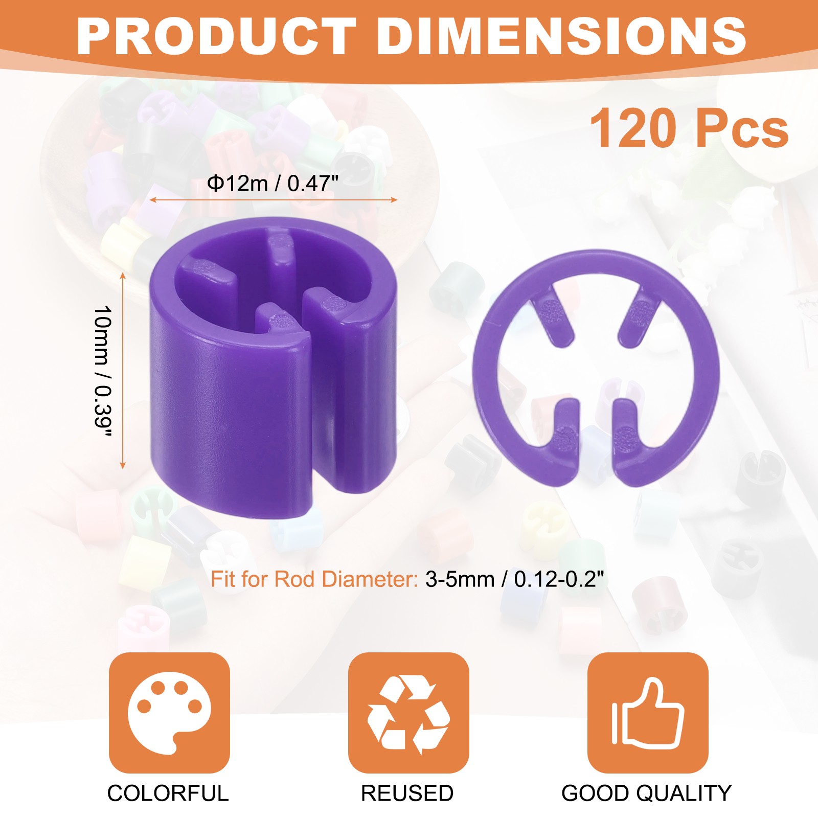 120Pcs Hanger Size Markers, Fit 3-5mm Rod Hanger Tags for Organization, Purple