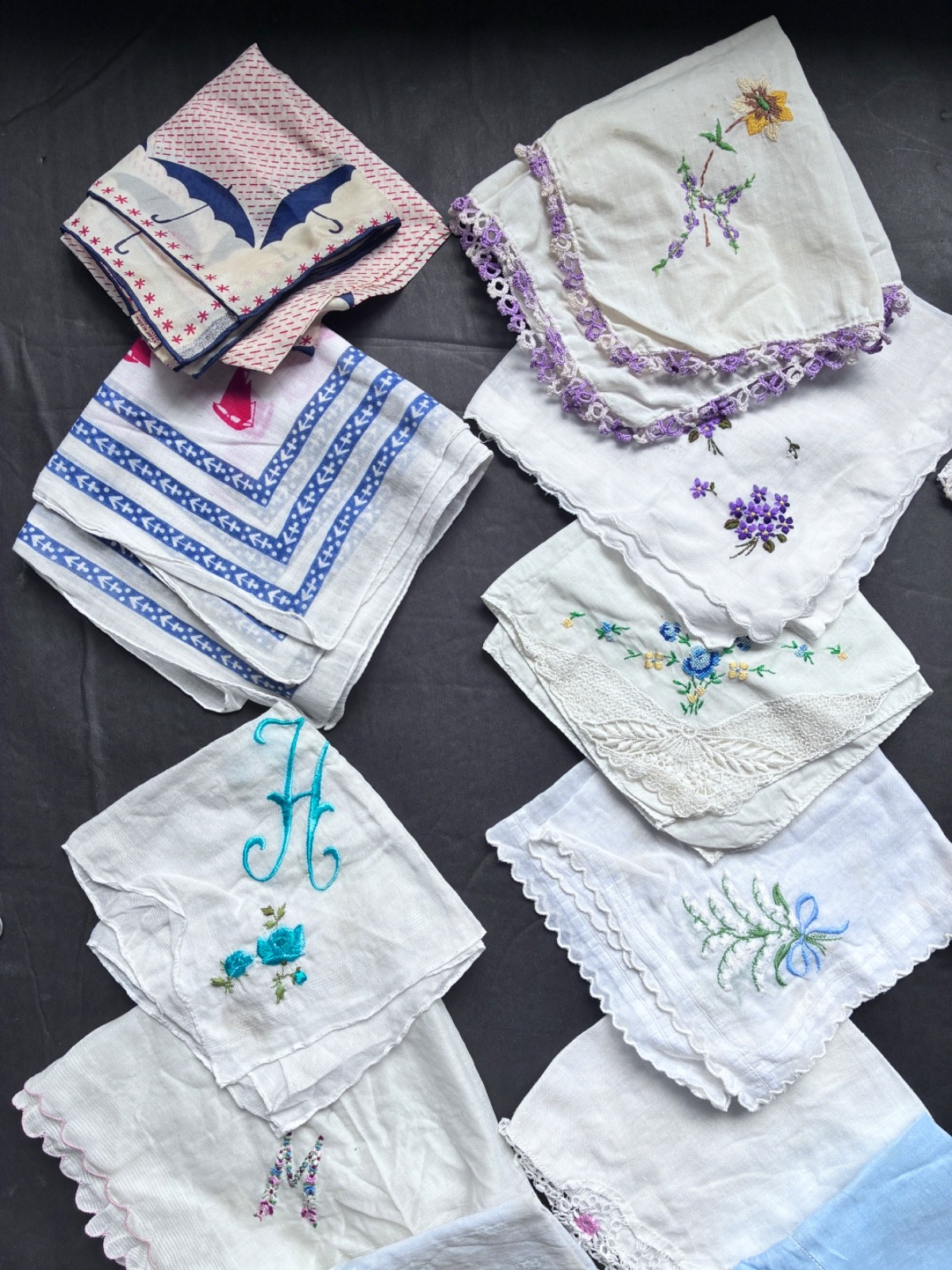 Lot of 24 Vintage Cotton/Linen Embroidered etc. Hankies, 6 Napkins , 2 doilies