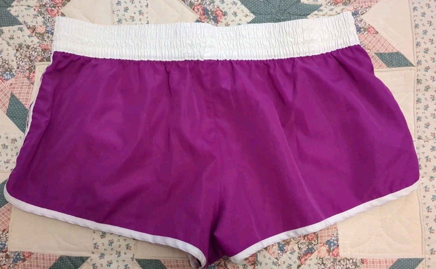 Vintage OP Ocean Pacific Short Shorts Jr Size 15/17 Purple White Elastic Waist