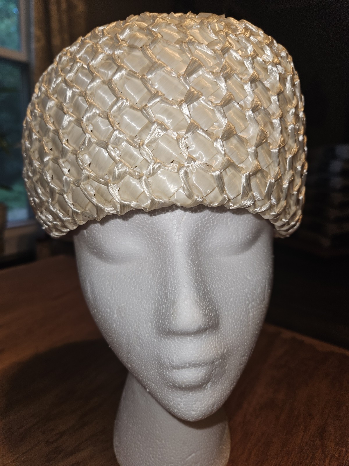 Cain Sloan Vintage Pill Box Hat Woven Raffia Cream