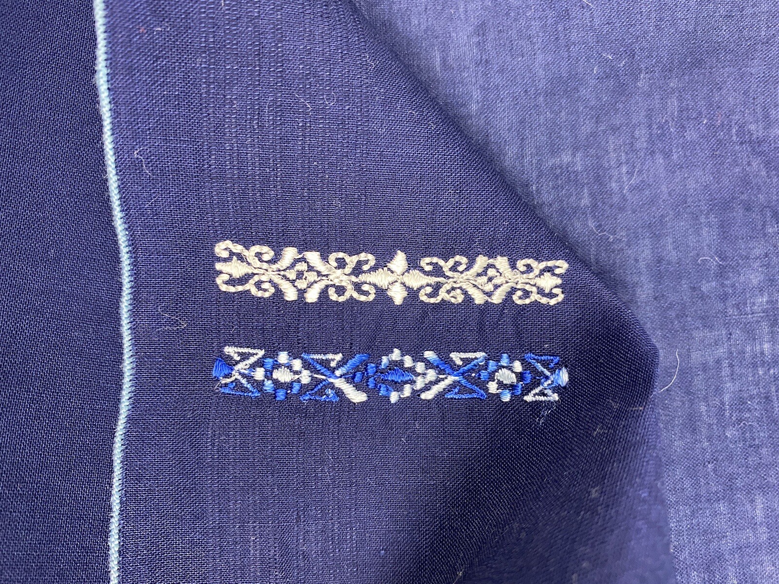 Vintage handkerchief women men navy blue embroidered classic 70s 60s retro hanky