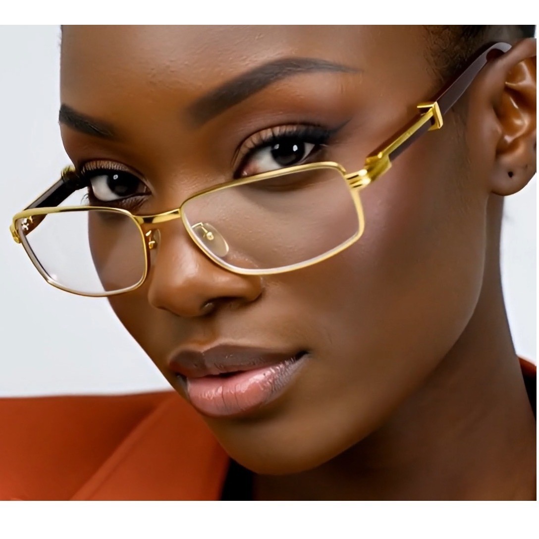 Gold Frame Glasses Wood Temple Women Designer Style Fashion Eyeglasses Gafas New