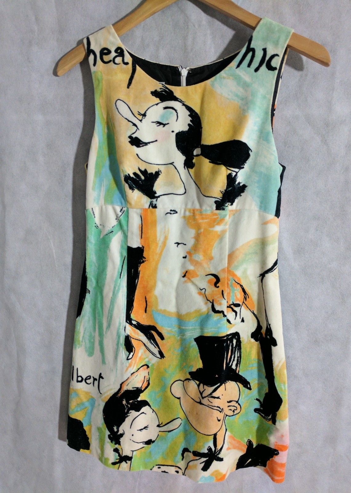 Moschino Cheap and Chic Archive Vintage Popeye Olive Oyl Velour Felt Dress