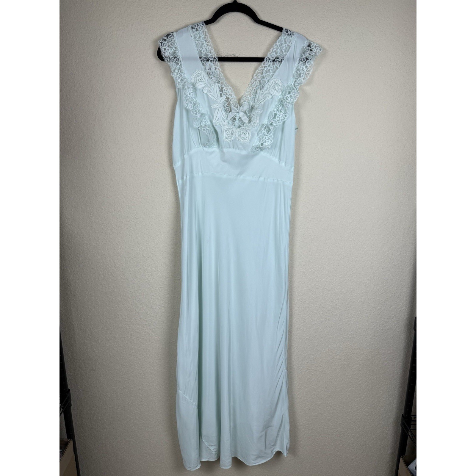Vtg 30-40s Lady Edso Acetate Rayon Lace Nightgown Bias Cut Lingerie Sz 40 *read