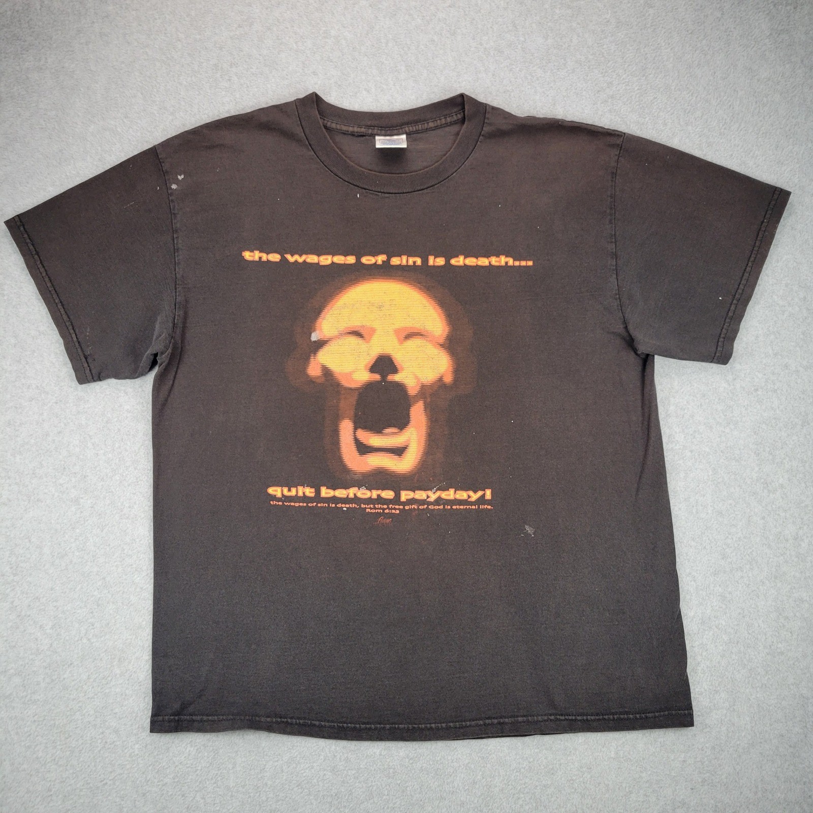 Living Epistles Graphic T-Shirt Mens L Black Skull Wages of Sin Distressed Fade