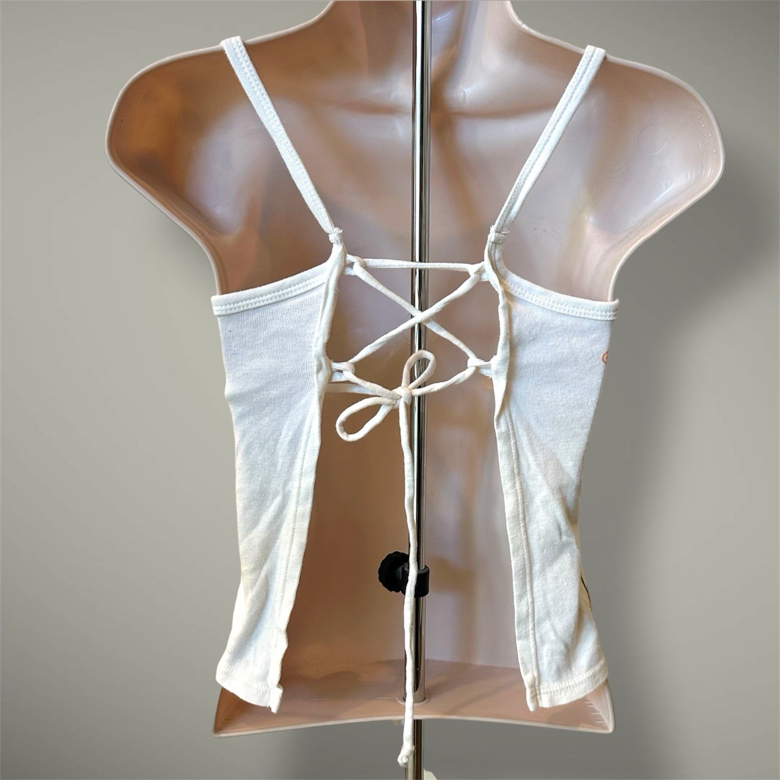VTG 90s Todd Oldham TO2 Off White Floral Graphic Lace Up Back Tank Top Womens M