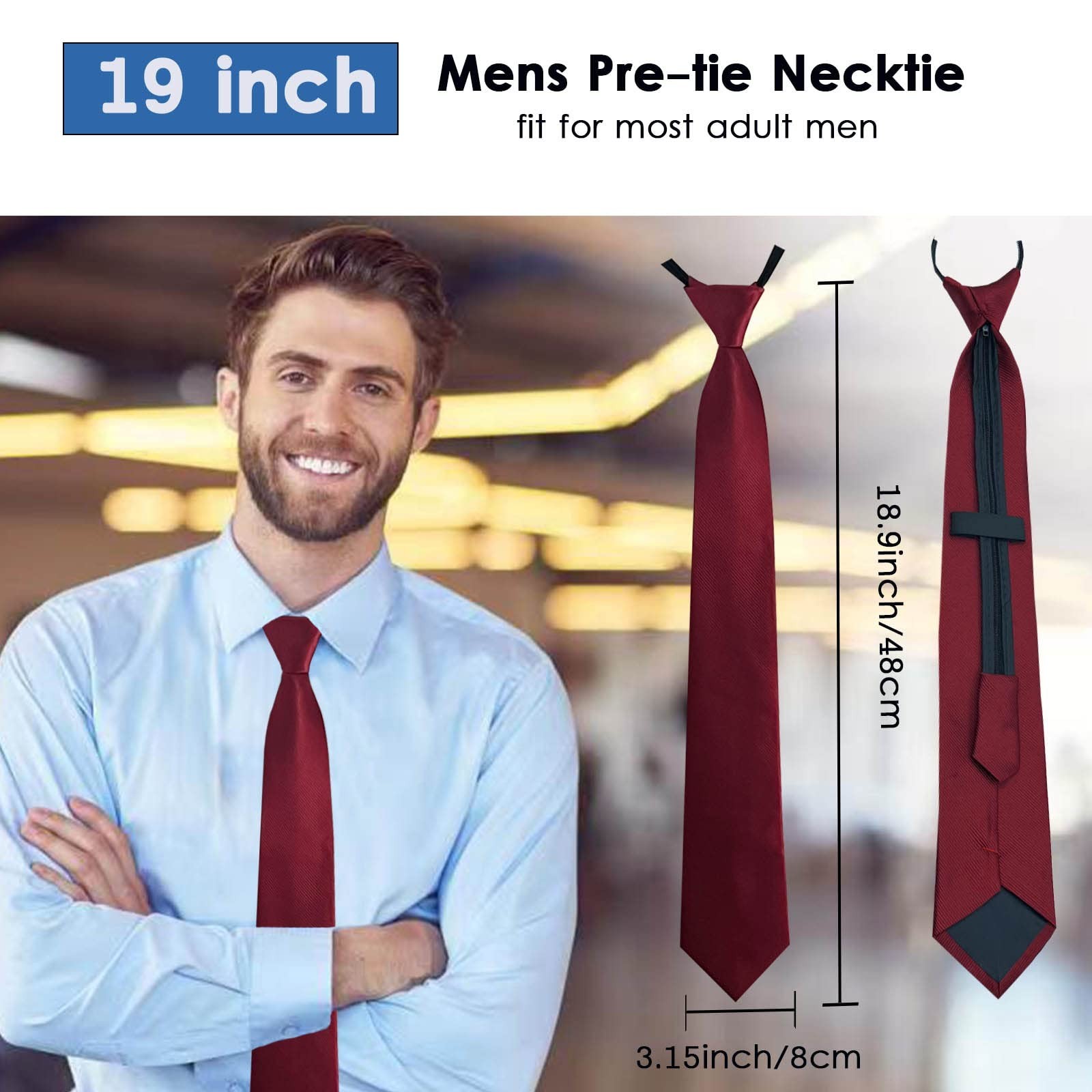 Mantieqingway Mens Zipper Tie 19” Adjustable Pretied Ties for Men Polyester …