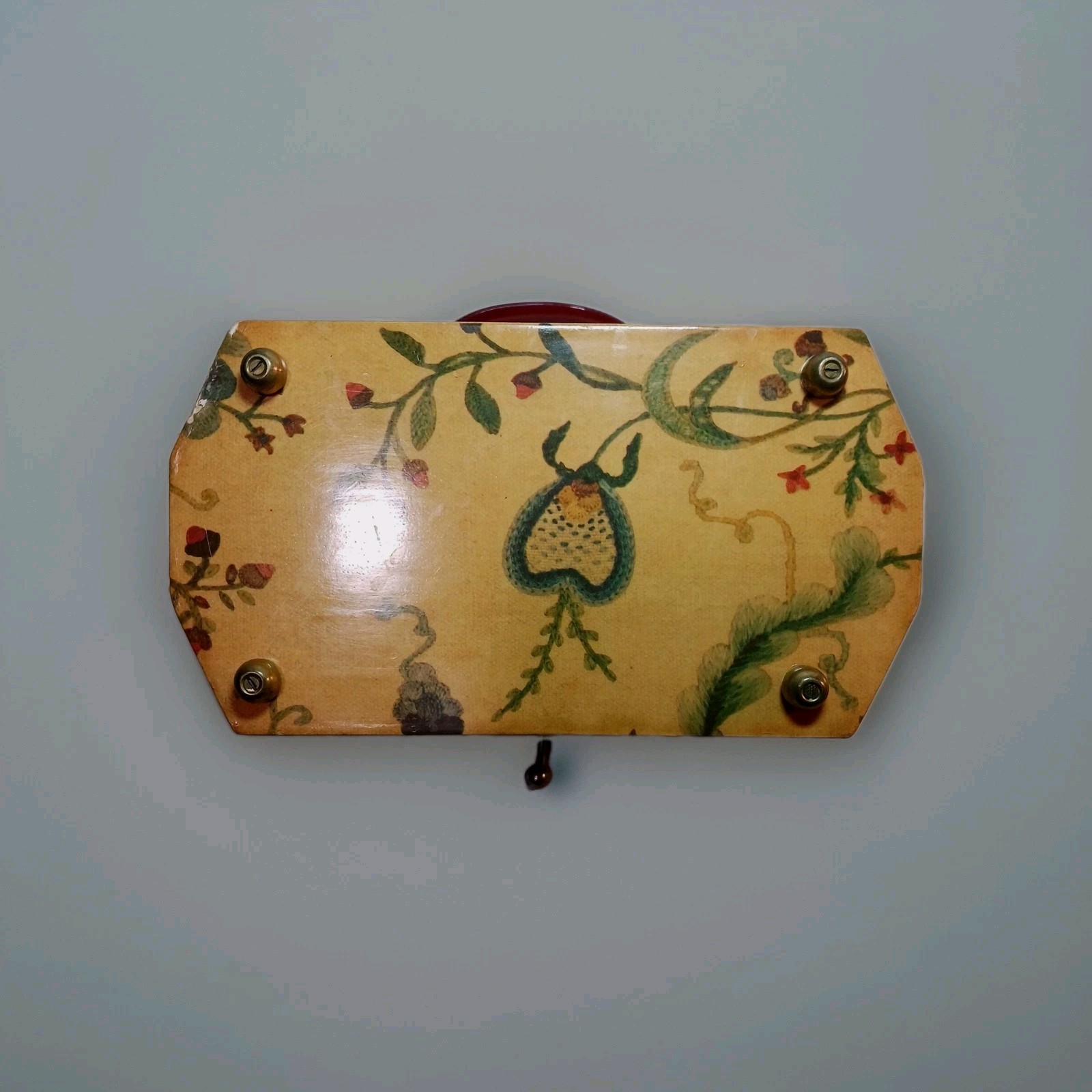 Vintage Wooden Handbag Purse Velvet Lined w Mirror Jewelry Box Makeup Case