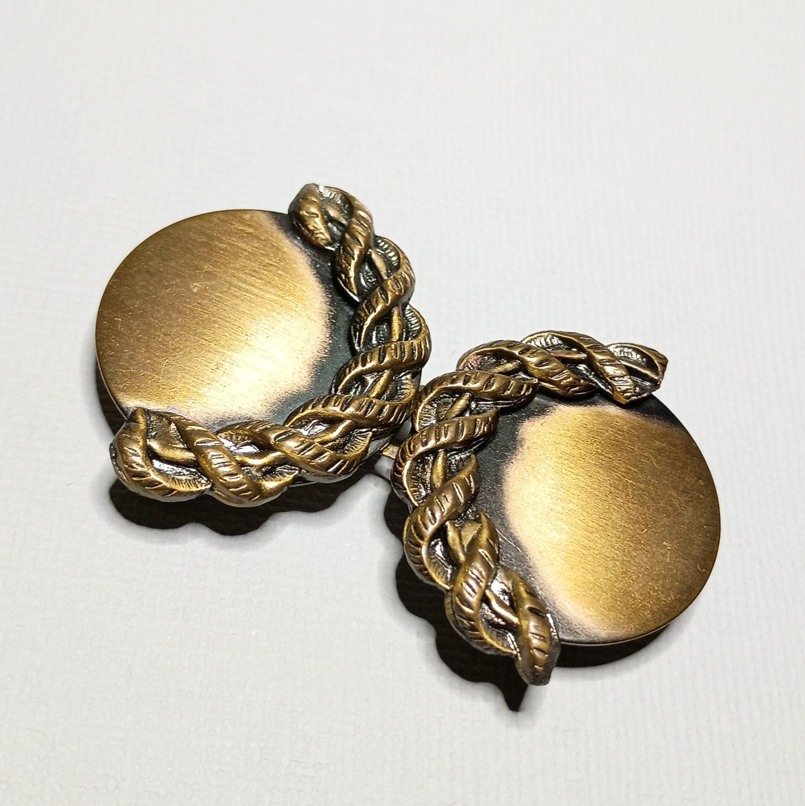 Small Vtg Lacquered Brushed Metal 2pc Interlocking Belt Buckle Antiqued Bronze