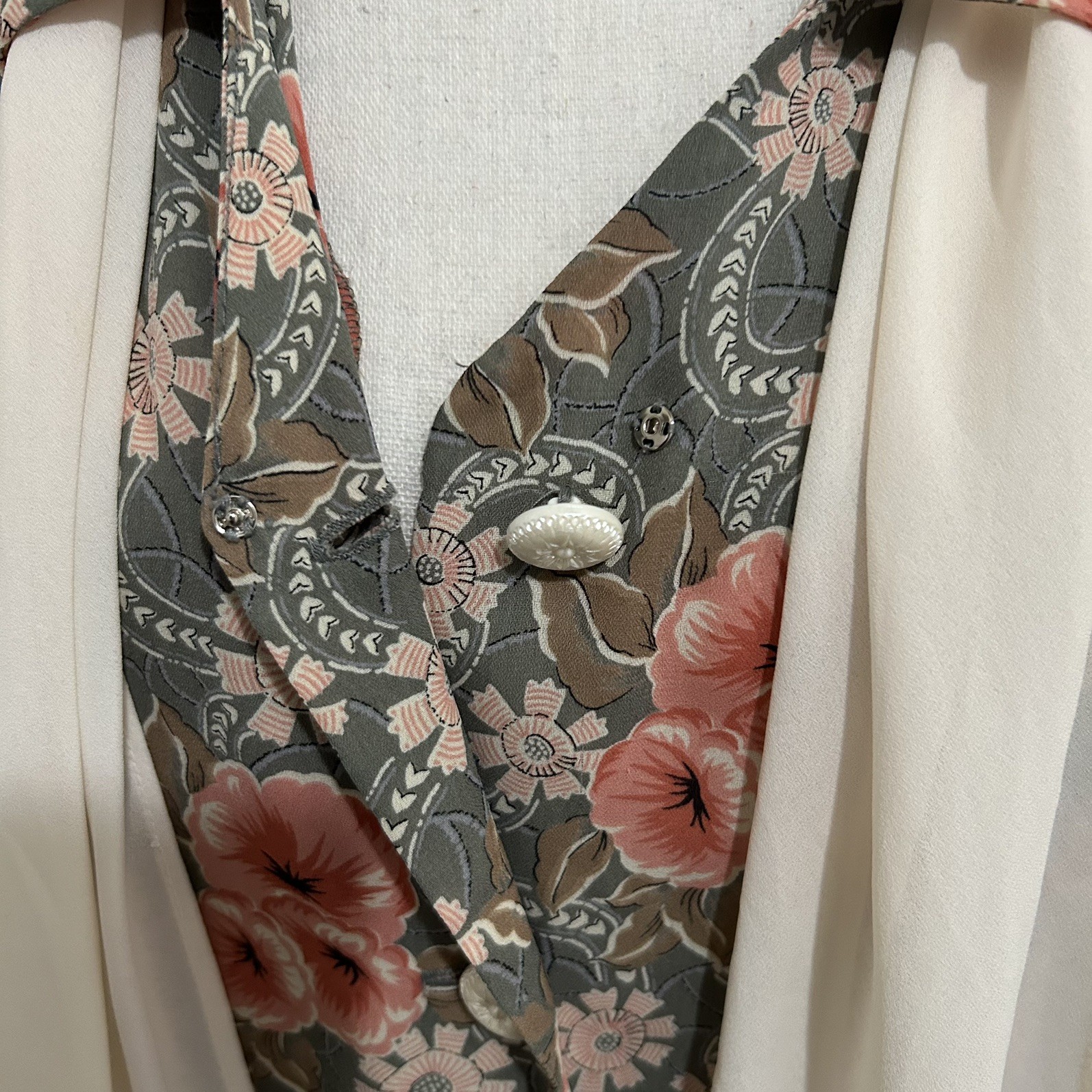 Vintage Leslie Fay Midi Dress Sz6 Floral Cottagecore Secret Garden Chiffon Scarf