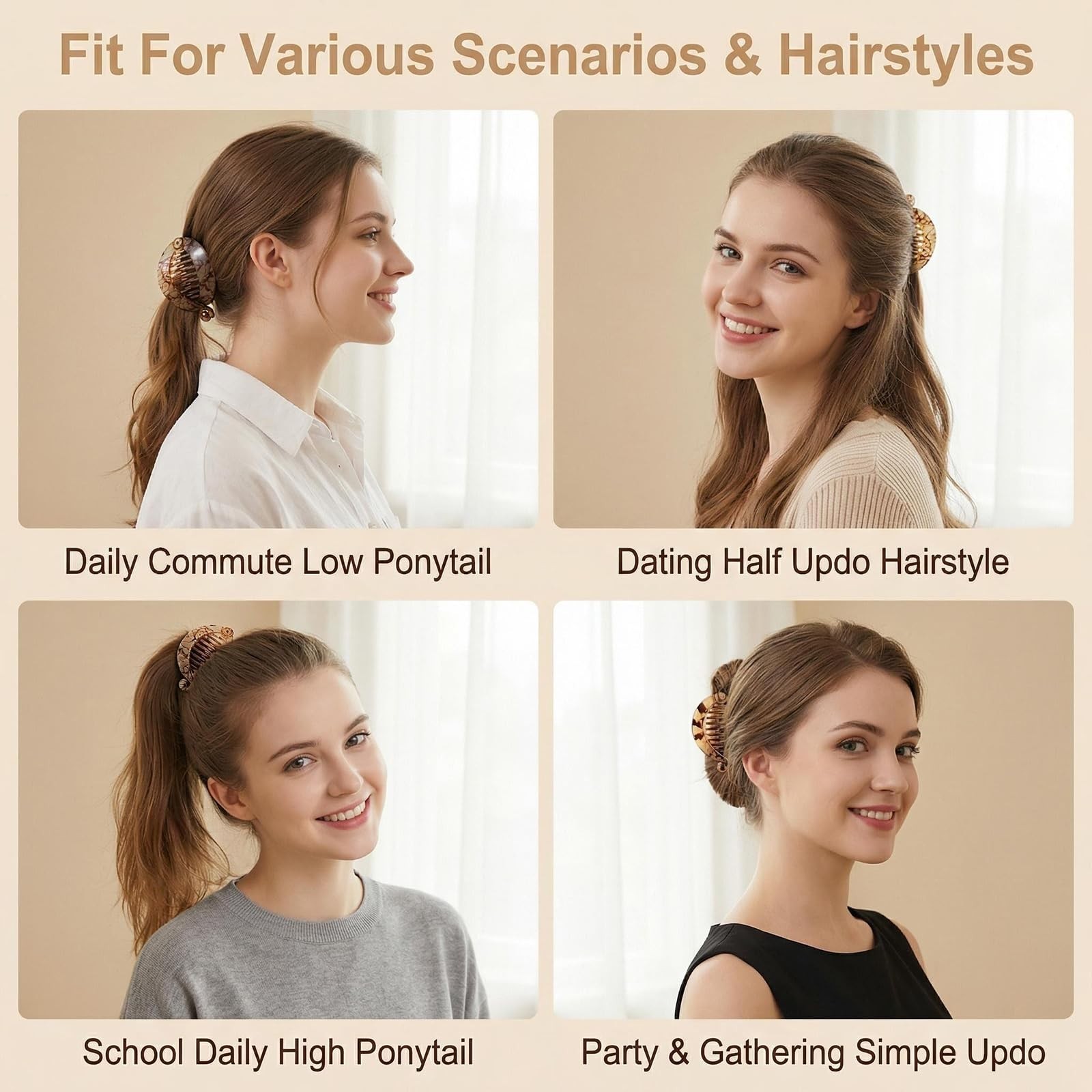 4 Pcs 2.5 Inch Banana Hair Clips, Classic Fishtail Clincher Assorted,Random