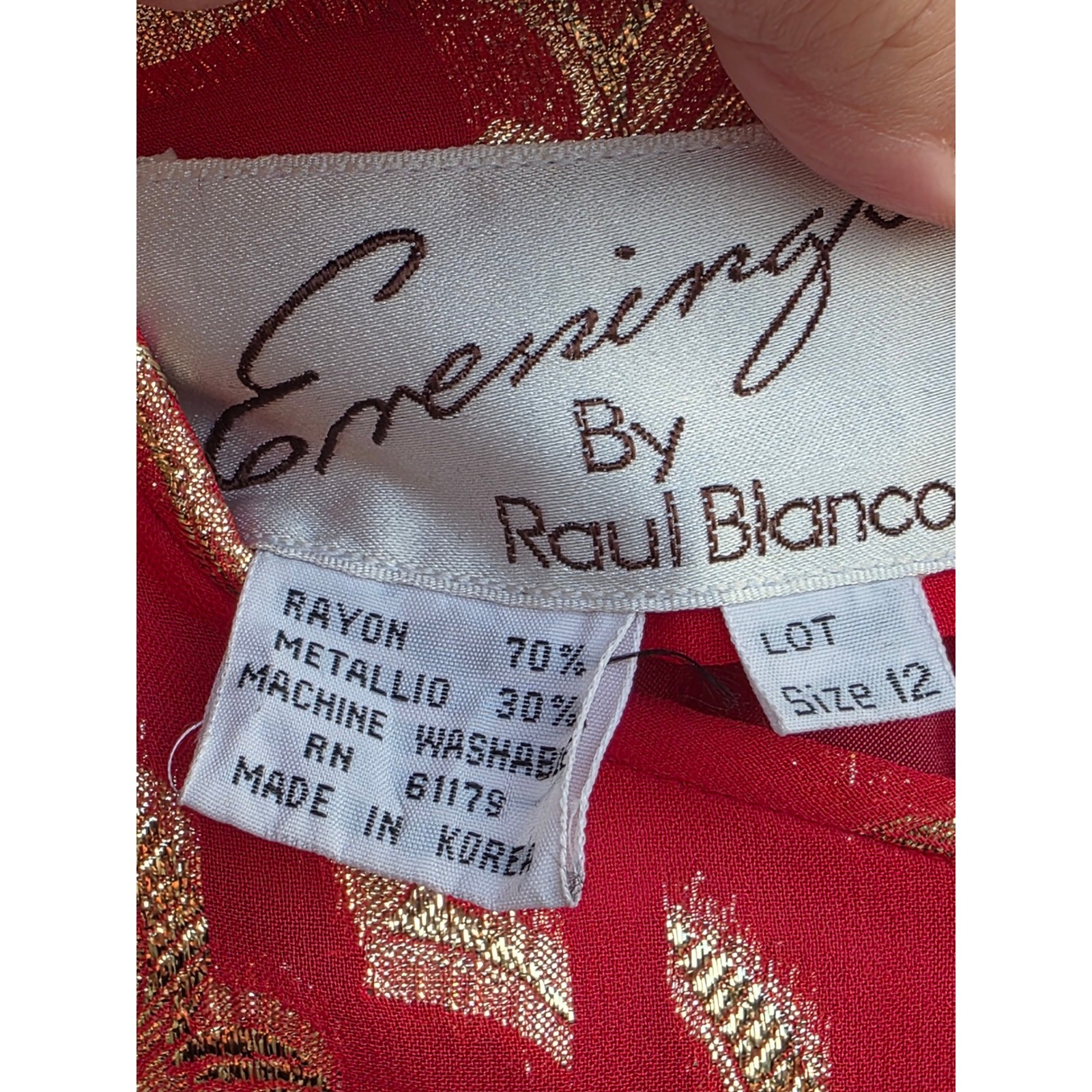 Vintage Raul Blanco Red Gold Metallic Floral Pleated Maxi Dress Evening Gown 12