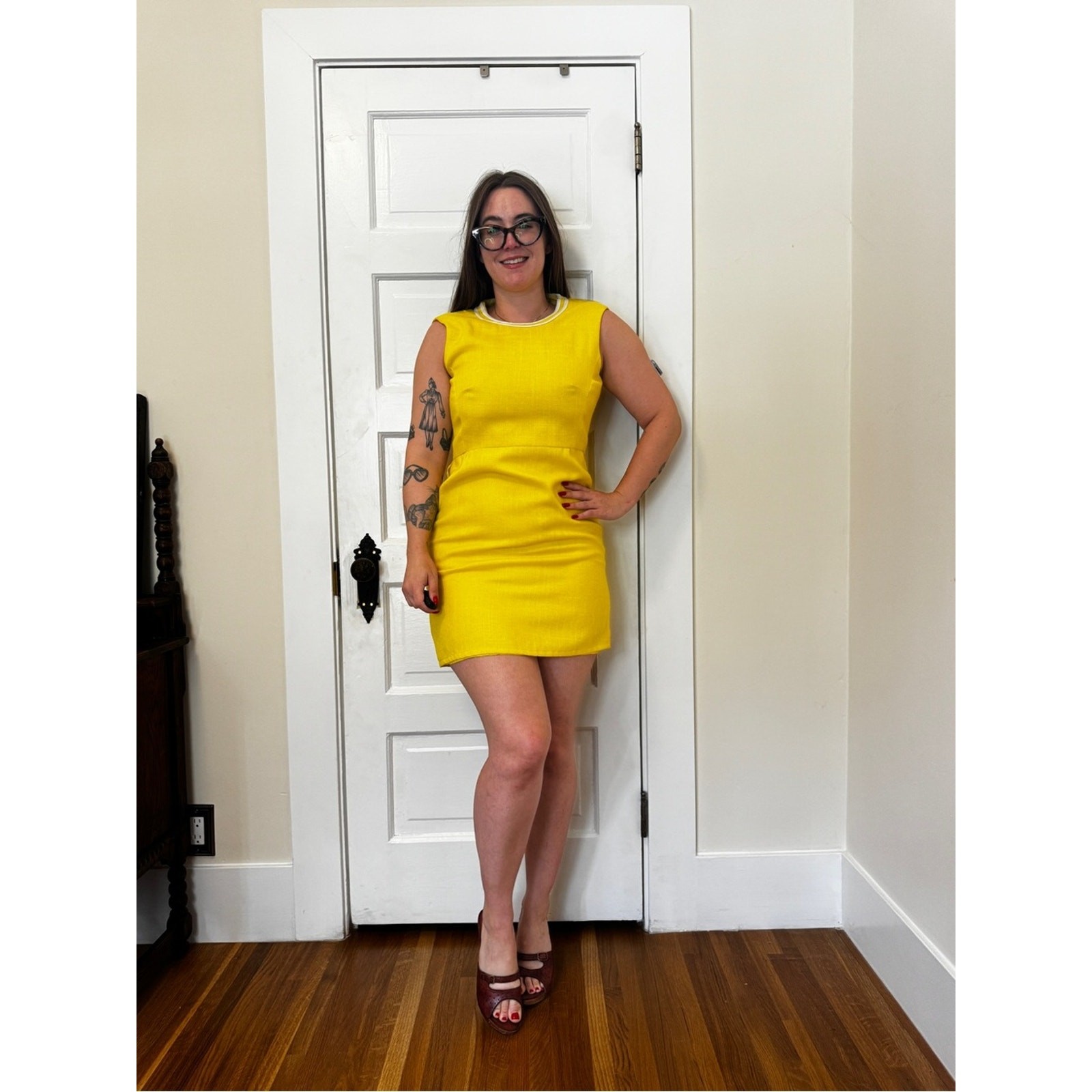 60s Vintage Miss Elliette Sunshine Yellow Mini Dress Sz M