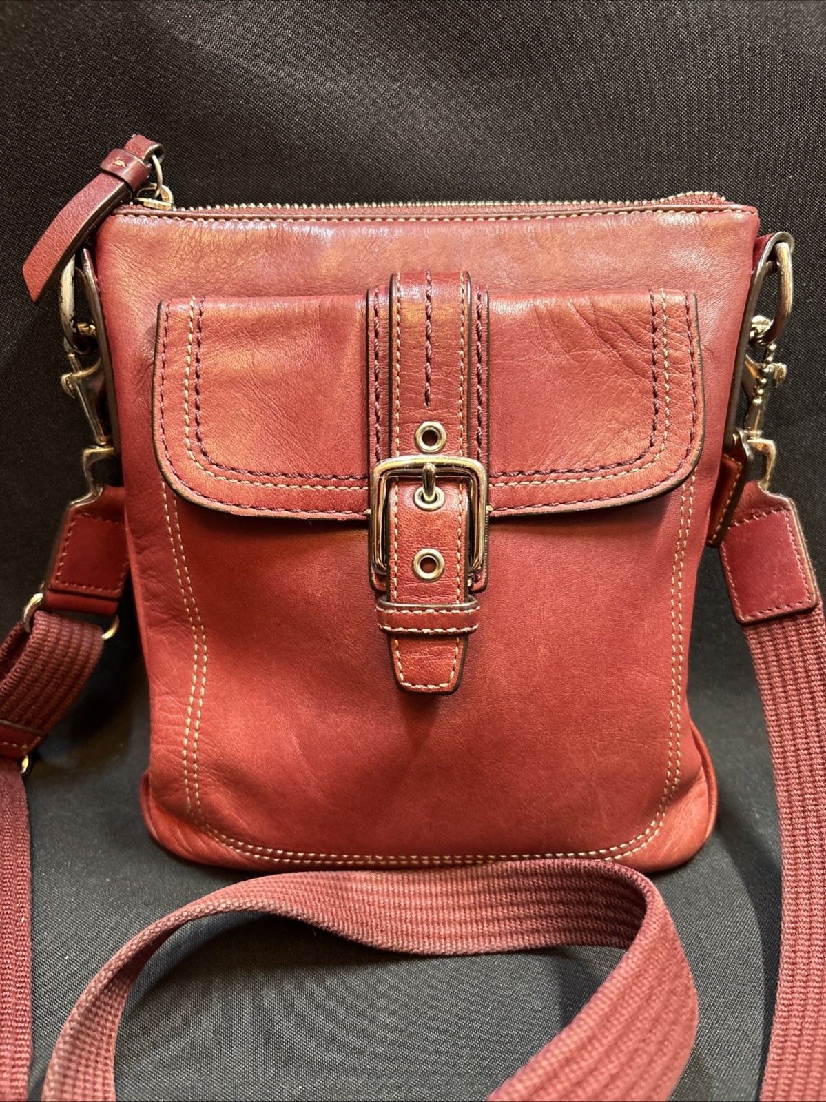 Vintage COACH Red Leather Silver Hardware Crossbody Bag