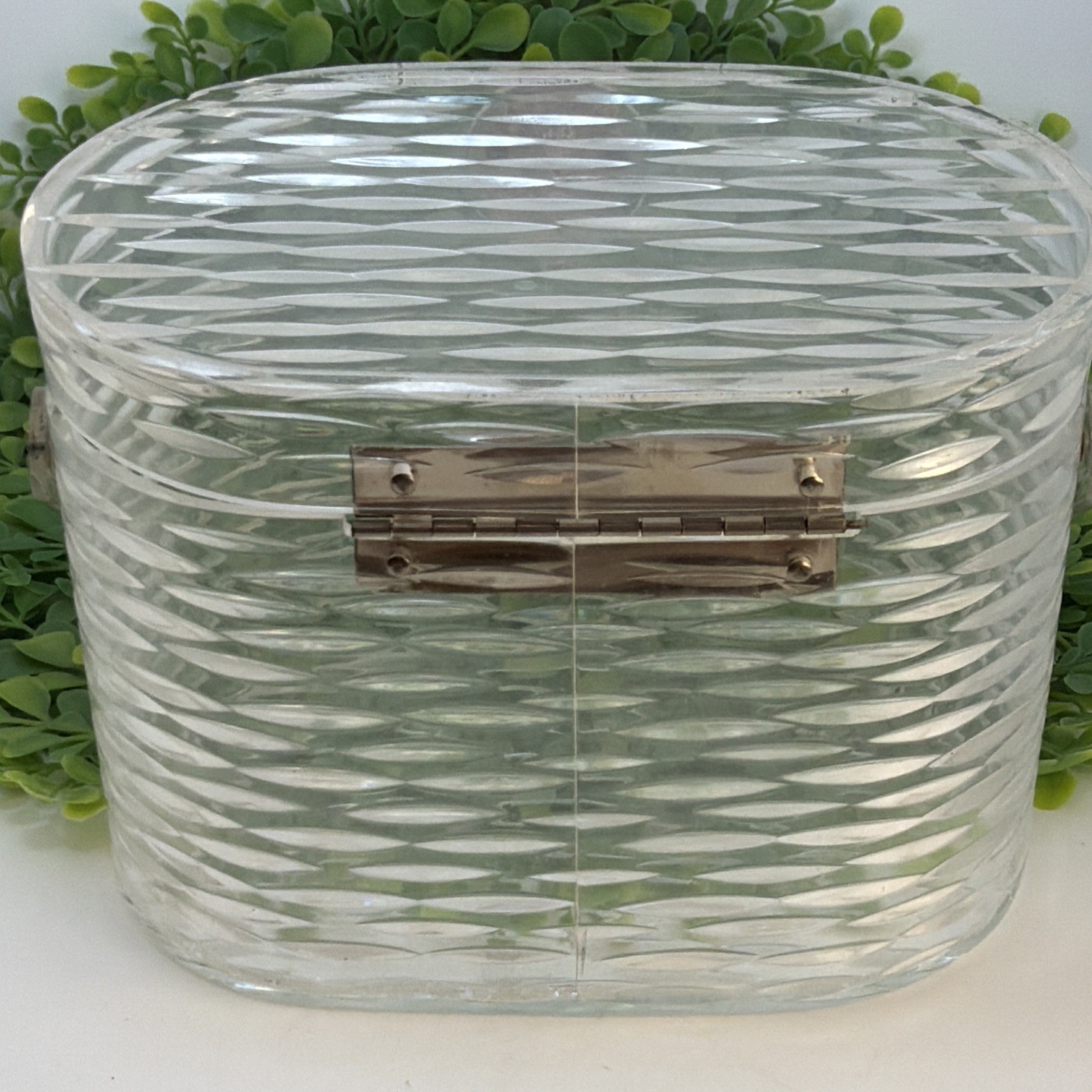Vintage WILARDY Clear Lucite Purse Handbag With Strap Flower Handle 7″