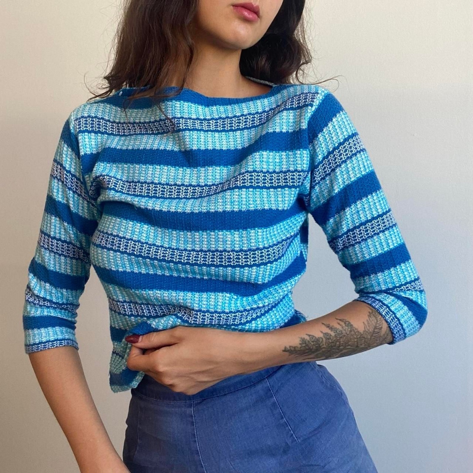 1950s /1960s cotton striped boat neck long sleeve top