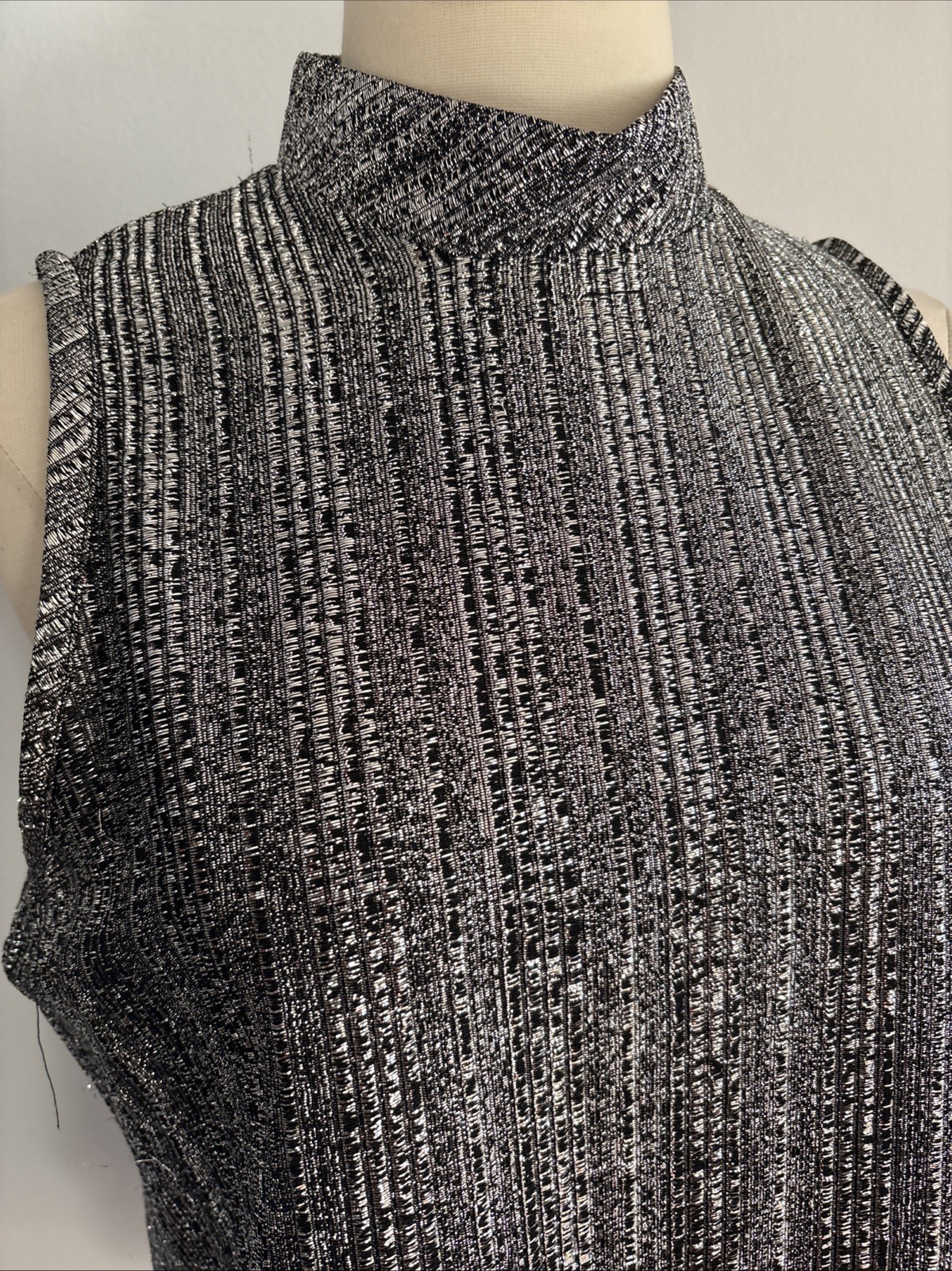 jami originals vintage 60s blouse top metallic silver & black more silver med -L
