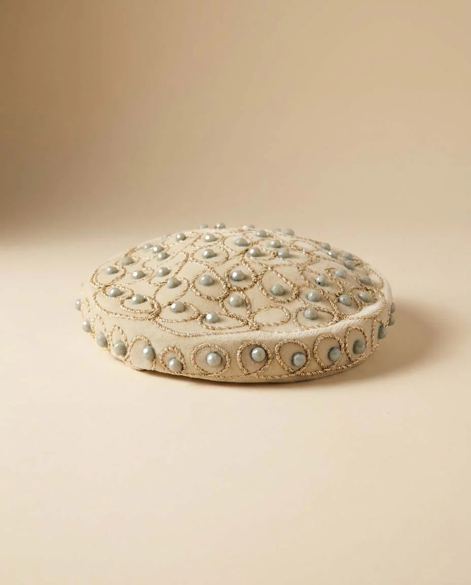 Vintage Embellished Ivory Pillbox Hat | Beaded Cocktail Hat | 1960s Formal