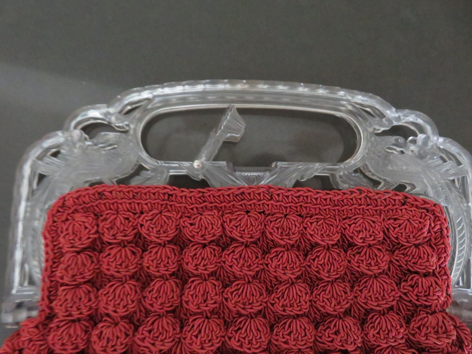 2 Vintage Crochet Purses 1 w peacock Celluloid Handle 1Baby Pink Victorian Purse