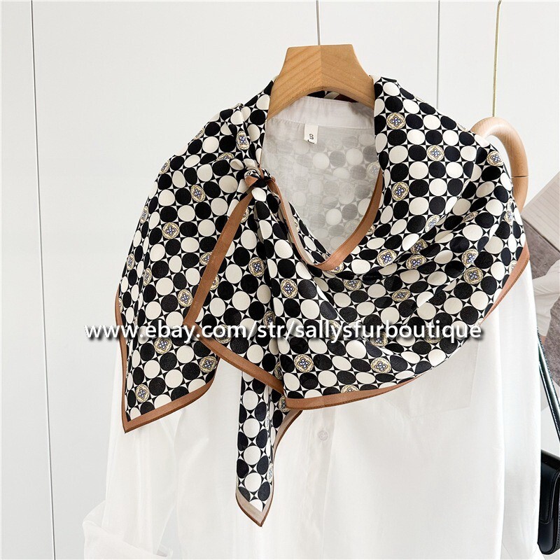 Sallys Boutique Mulberry Silk Crepe Shawl Dots Print Neckerchief Oblong Scarf