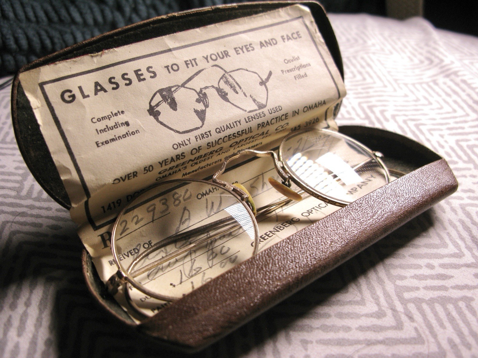 1/10 12K GF Gold Filled Eyeglasses Greenberg Optical Co Original Paper/Case 1964