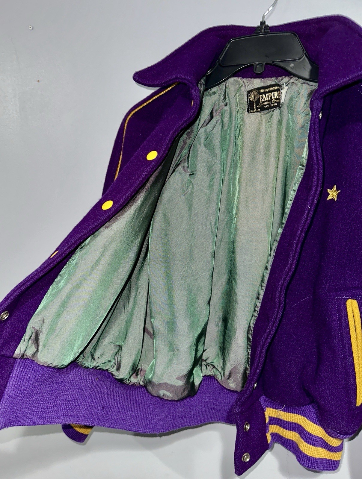 Vtg Empire Purple Wool Varsity Jacket Size 42 Shrunken Fits Men’s Small
