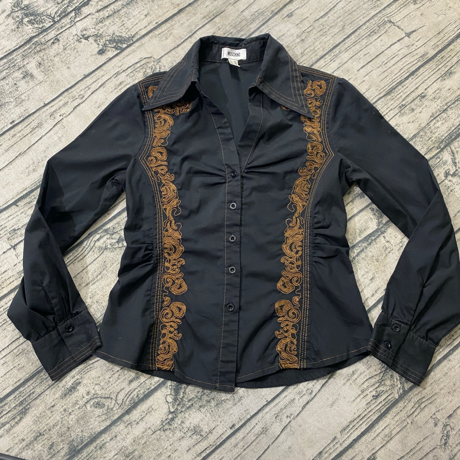 Moschino Womens S 6 Vtg 90s Embroidered Western Blouse Decorative Italy