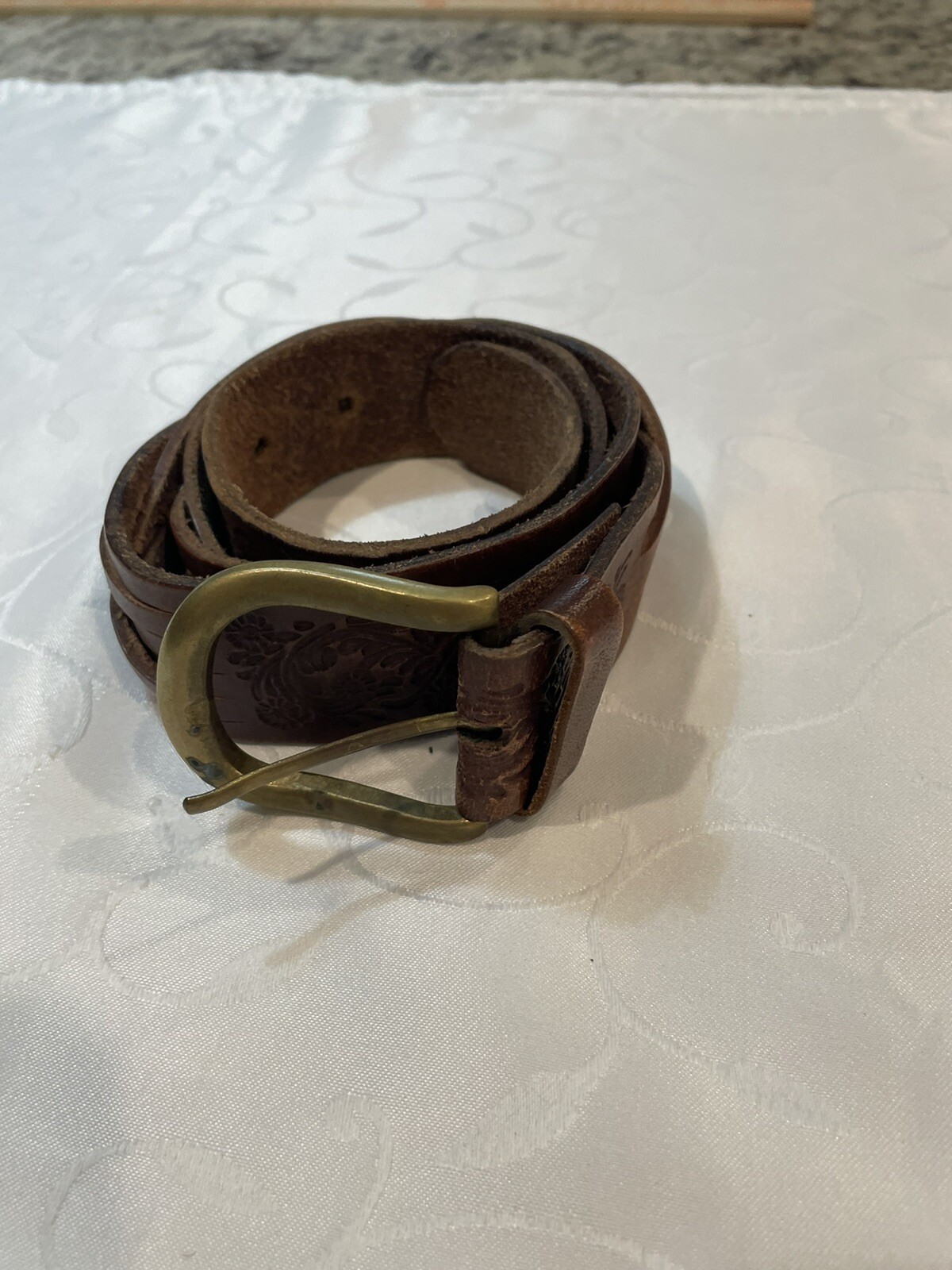 VINTAGE HAND TOOLED LEATHER BELT 41 Inches Belt Length Not Including Buckle