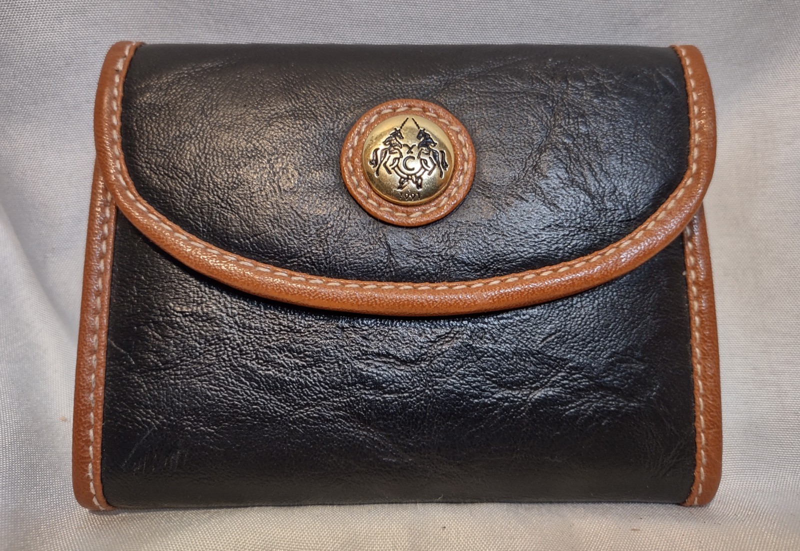 Vintage 1991 Courreges Paris Black/Brown Leather Wallet