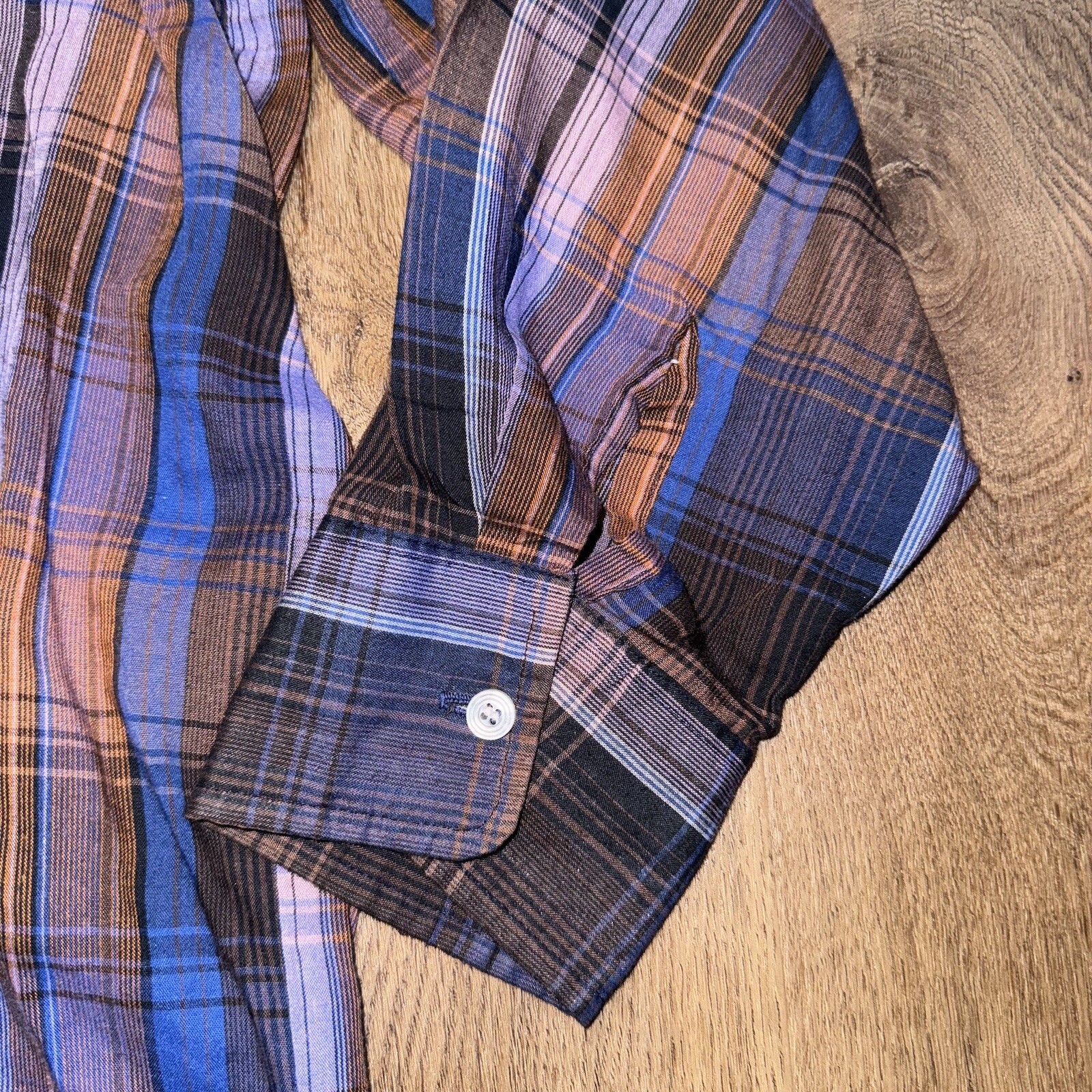Vtg Sovereign Button Up Shirt Mens 2XL Square Bottom Plaid 60s 70s MCM Mod XXL