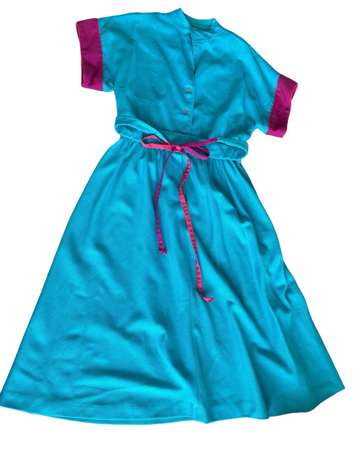 Vintage 1960s Nancy Greer New York Colorblock Dress Turquoise Pink Mid-Calf M/L