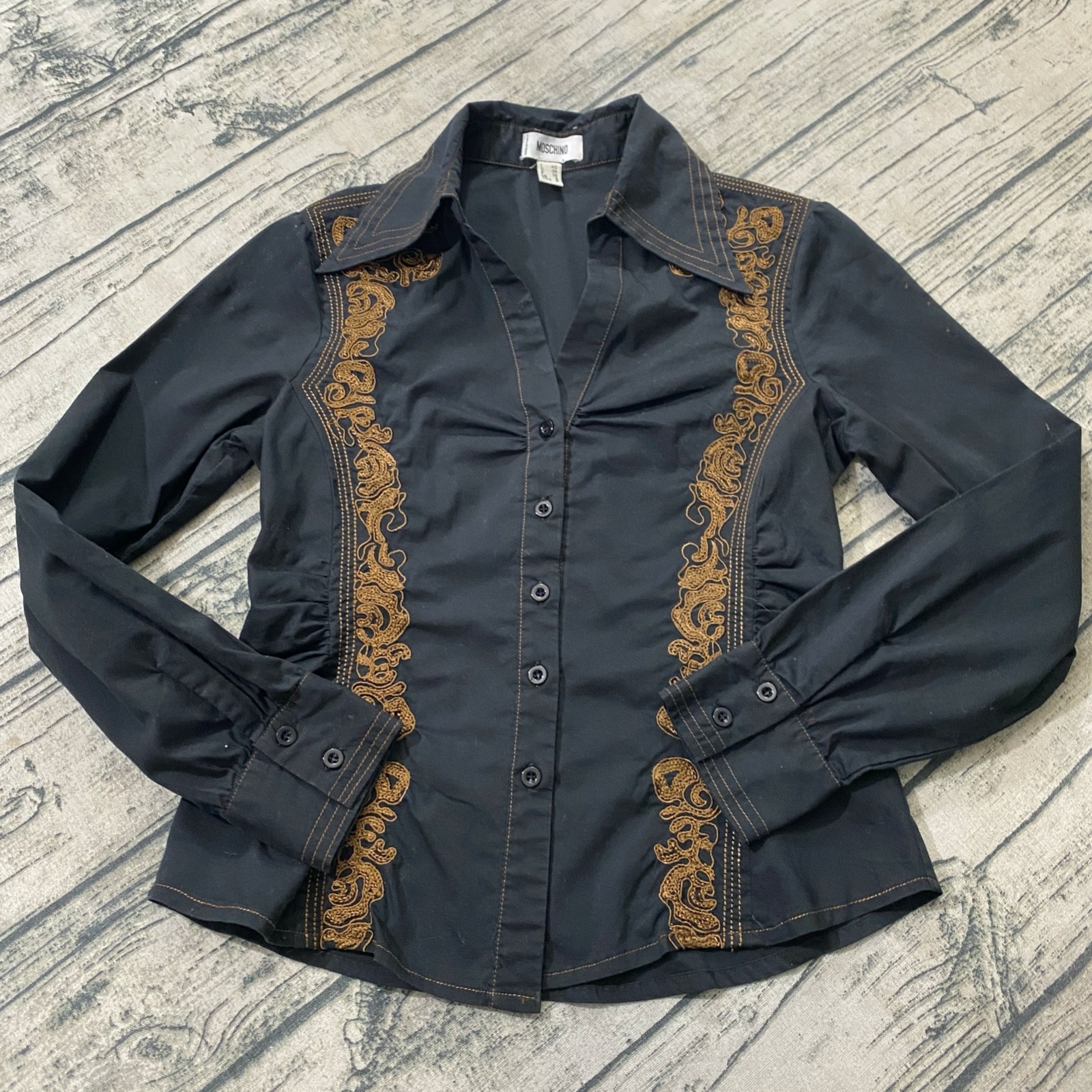 Moschino Womens S 6 Vtg 90s Embroidered Western Blouse Decorative Italy