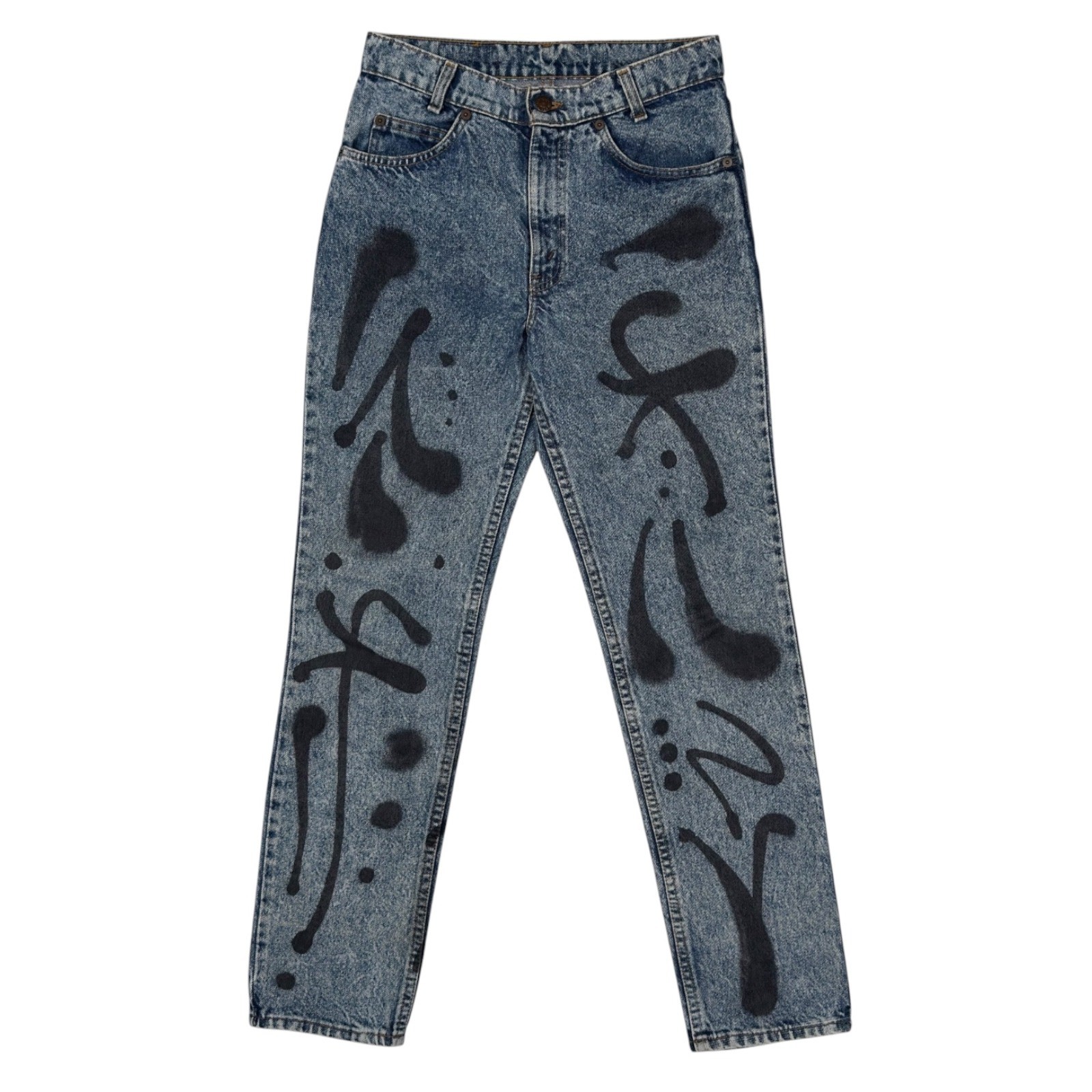 Vintage Levis Student 501 Custom Hand Painted Acid Wash Orange Tab Jeans 28×29