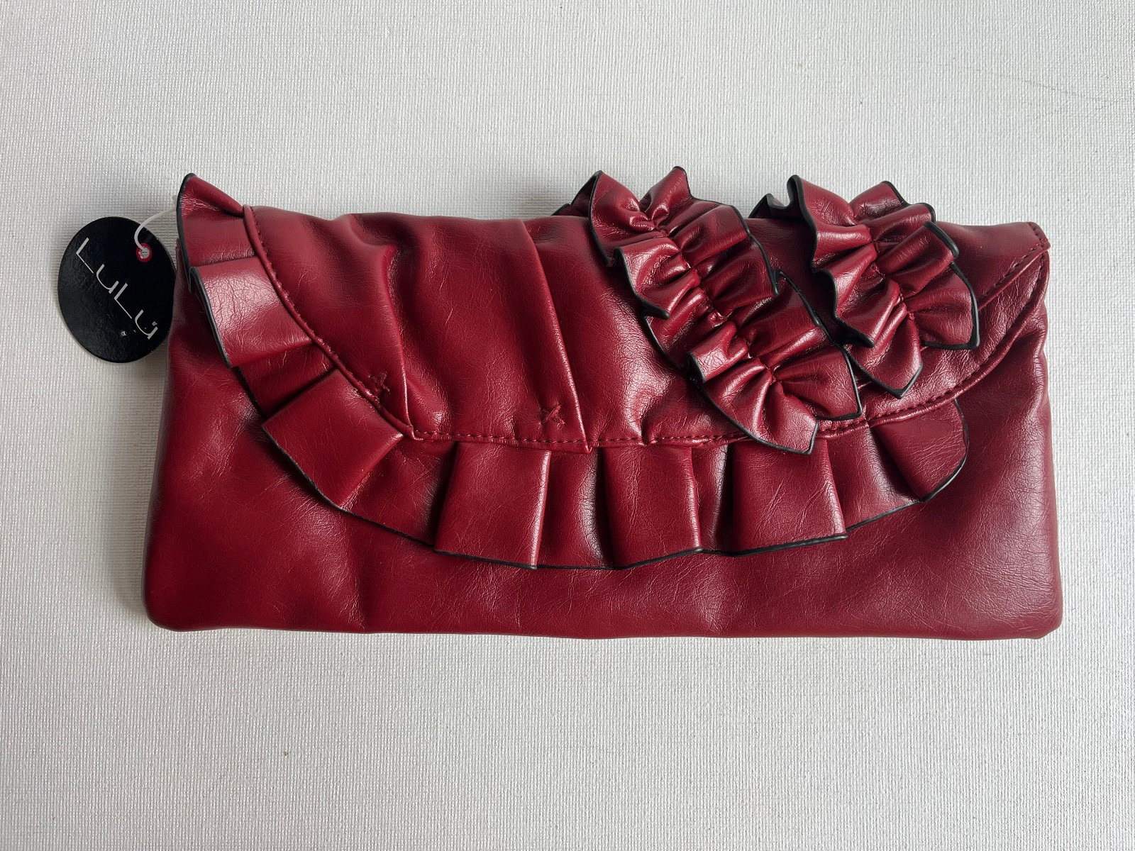 Vintage Lulu Red Ruffle Clutch Bag Y2K 2000s Faux Leather Evening Purse Claire’s