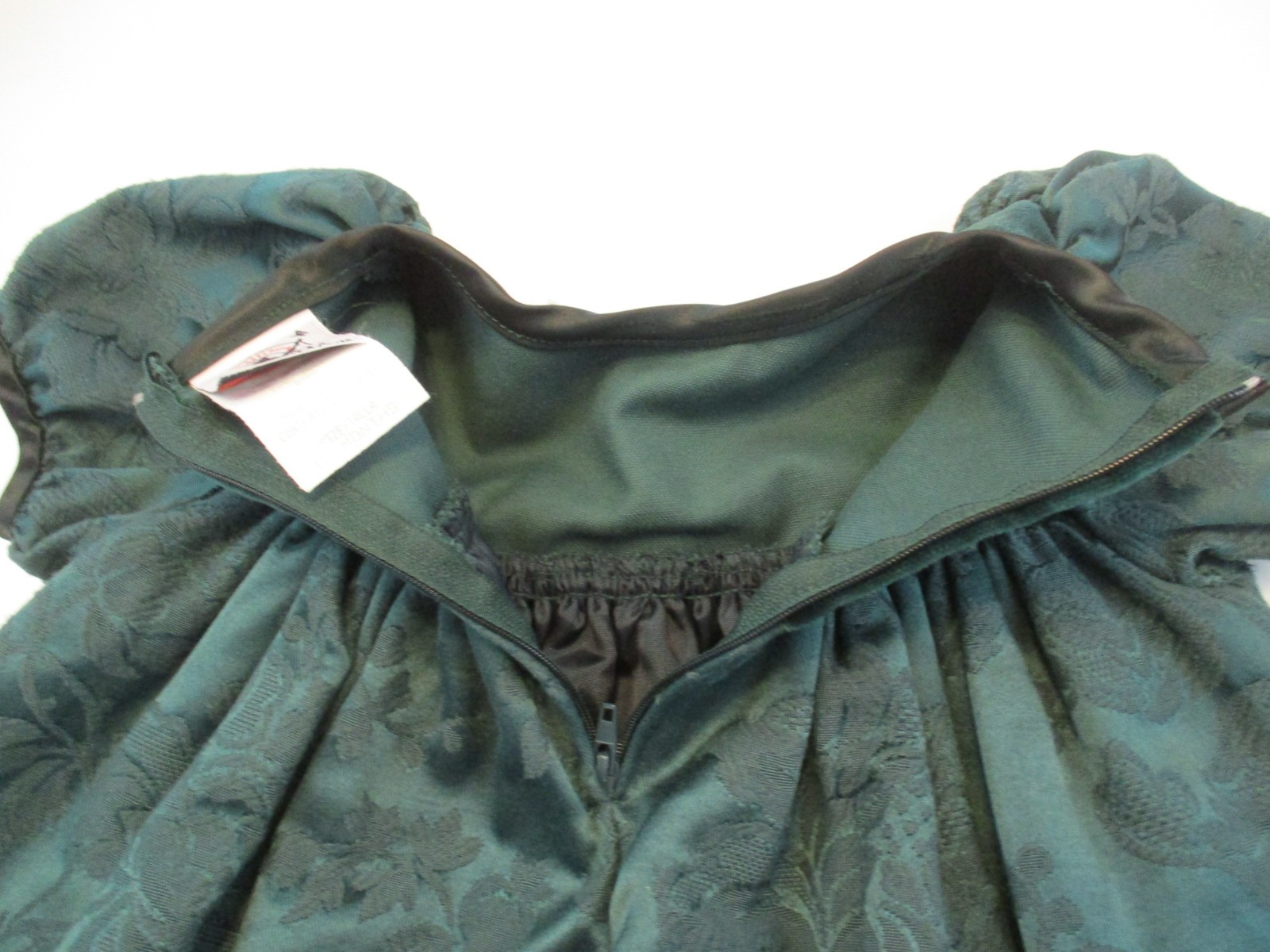 Vtg GOOD LAD Dress 18 mos Forest Green Fancy Lace Hem S/S Velvet Bodice Bows