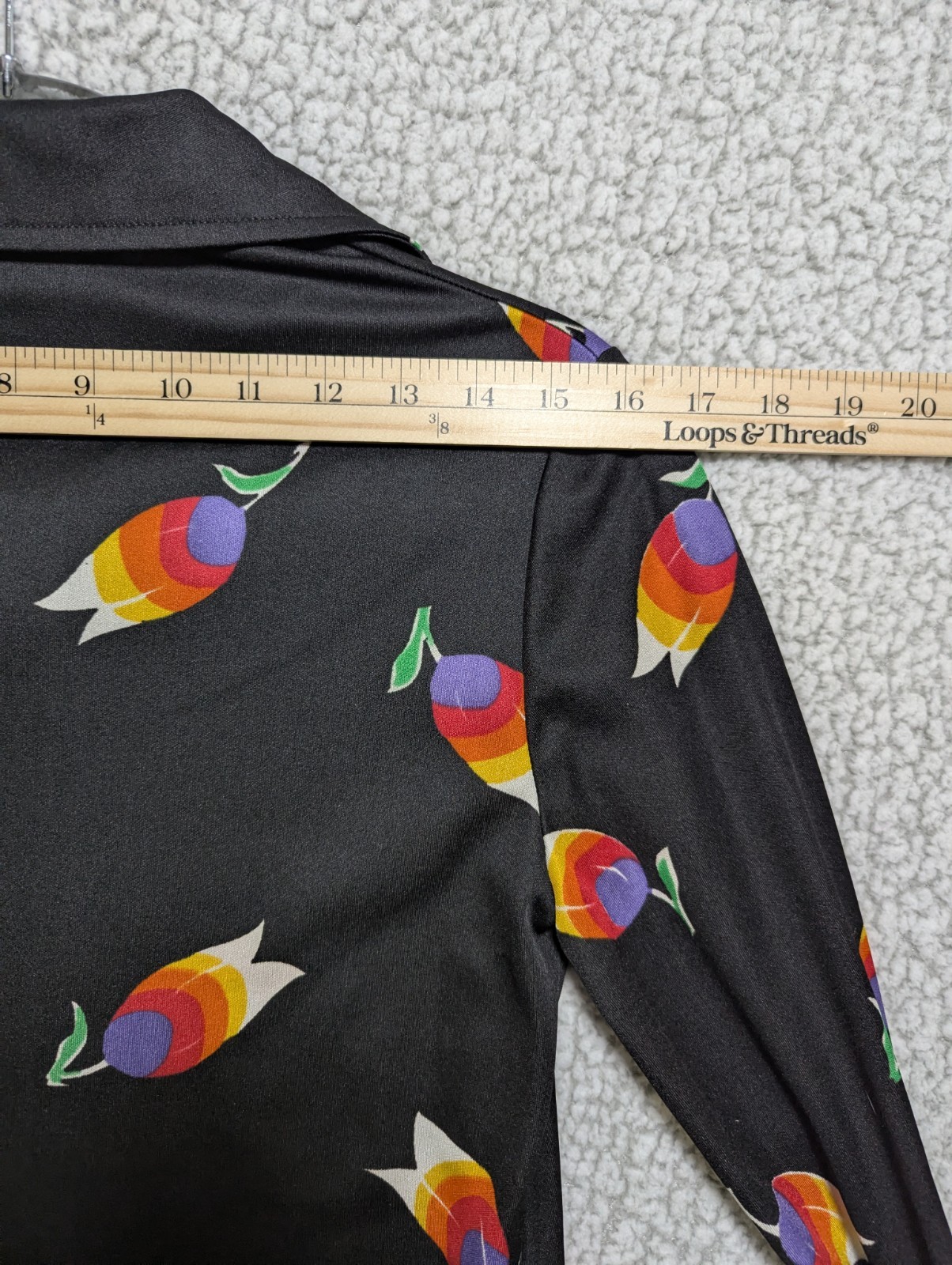 Vintage Aileen Rainbow Tulip Novelty Print Button Up Blouse Size 12 Retro Art